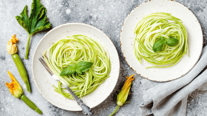 Zucchini Noodles are the perfect base for a creamy or meaty sauce.