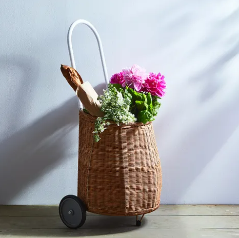 Rattan Rolling Market Cart